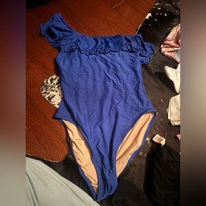 J. Crew Blue Ruffled One-Shoulder Swimsuit